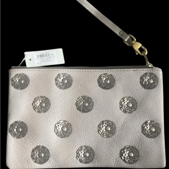 Fossil Metallic Silver Clutch with Medallion Pattern and Wrist Strap - Picture 5 of 6